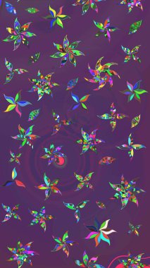 Süslü kumaş deseni. Raster illüstrasyonundaki çiçek desenli çizim. Düz Çiçek Elementleri Tasarımı. Renkli Bahar Teması çizim şablonu.