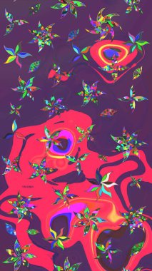 Mor ve pembe renkte çiçekler. Raster illüstrasyonu. Küçük çiçekte sevimli çiçek deseni var..