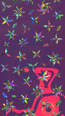 Hediye ambalaj kağıdı, tebrik kartları, posterler ve pankart tasarımı. Raster düz çiçek çizim deseni. Mor ve mor renkte çiçekler.