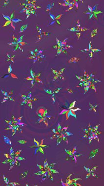 Çiçek süslemeli çizim deseni. Raster illüstrasyonu. Mor ve mor renkte çiçekler.