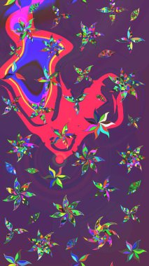 Raster Çiçek İllüstrasyonu 'nun şirin tekstili. Mor ve mor renkli etnik çiçeklerle zarif bir eskiz..