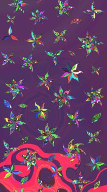 Çiçek izi. Suluboya çizim kalıbı. Suluboya tarzında mor ve mor renkte çiçekler.