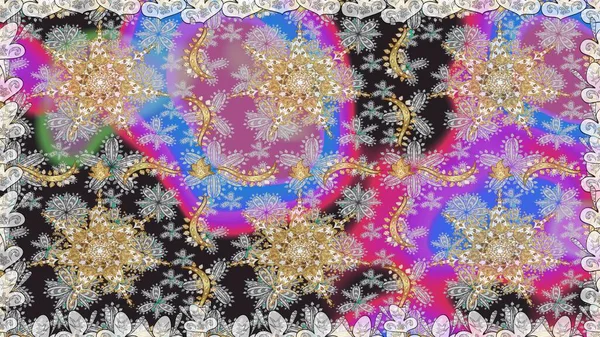 Geleneksel oryantasyon süsü. Gri ve nötr renklerde altın elementlerle kusursuz desen. Klasik raster sarısı, kusursuz desen. Klasik vintage arkaplan.