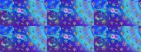 Raster illüstrasyonu. Mavi ve mor renkli şirin tekstil tarzında. Çiçek arkaplan. Çiçek duvar kâğıdı. Renkli çizim deseni.