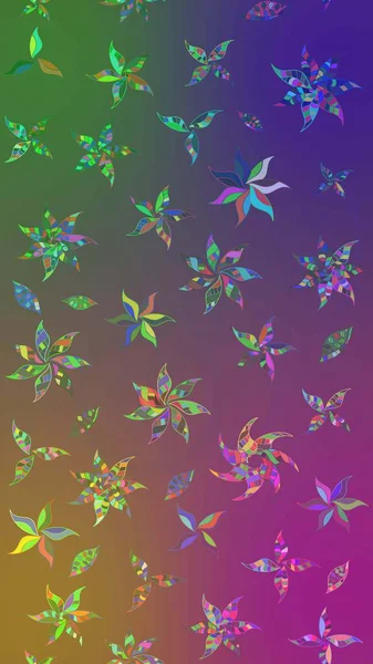 Renkli Bahar Teması eskiz kalıbı. Mor ve yeşil renkli çiçekler. Raster illüstrasyonundaki çiçek desenli çizim. Düz Çiçek Elementleri Tasarımı.