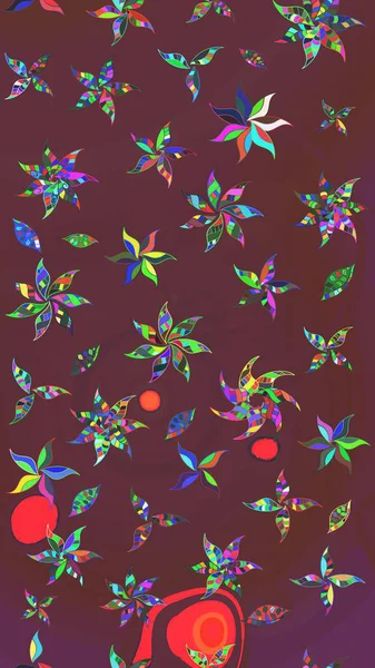 Raster illüstrasyonu. El çizimi çiçekli soyut çizim kalıbı. Kahverengi ve yeşil renkte çiçekler.