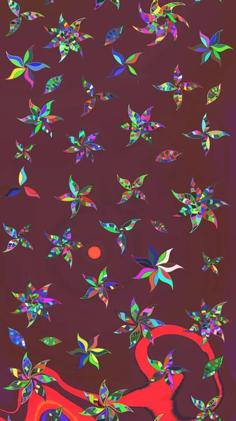 Motley illüstrasyonu. Küçük renkli çiçekler. Küçük çiçekte güzel bir desen. Moda baskıları için zarif bir şablon. Çiçekli bahar çiçekleri. Çizim.