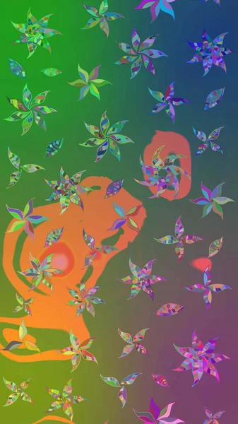 Parmak izi, kumaş, duvar kâğıdı, tekstil için raster dokusu. Renkli grunge, koyu yeşil ve mavi çiçeklerle soyut bir arka plan oluşturur. Nakış desenli çiçek deseni..