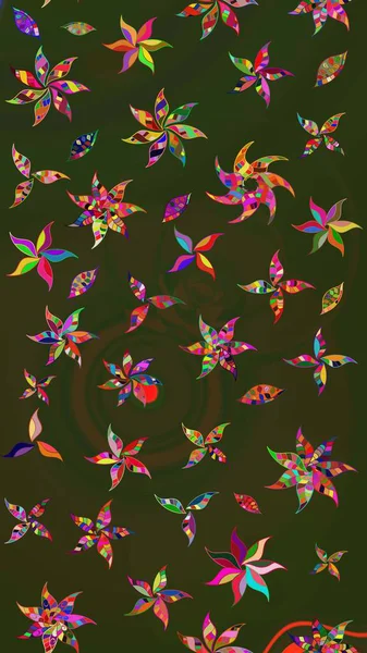 Renkli Bahar Teması eskiz kalıbı. Yeşil ve gri renkli çiçekler. Düz Çiçek Elementleri Tasarımı. Raster illüstrasyonunda çiçek deseni çizimi.