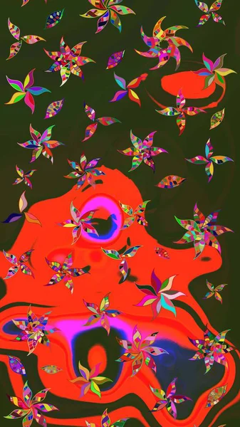 Motley illüstrasyonu. Küçük çiçekte güzel bir desen. Yeşil ve gri çiçekli bahar çiçekleri. Moda baskıları için zarif bir şablon. Küçük renkli çiçekler..