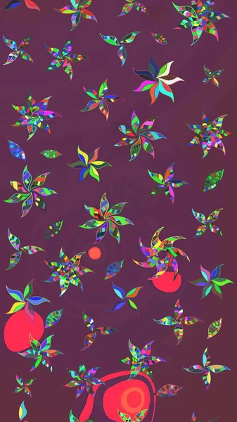 Kumaş desenli papatya çiçeği detayı. Kahverengi ve mor renkte çiçekler.