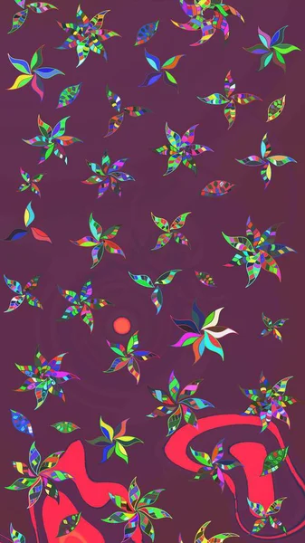 Raster illüstrasyonundaki çiçek desenli çizim. Kahverengi ve mor renkte çiçekler.