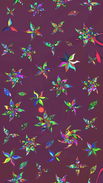 Çiçek deseni. Kahverengi ve mor renkli çiçek çizimi. Şatafatlı bahar bahçesi dokusu. Raster illüstrasyonu. Kahverengi ve mor renkte çiçekler.