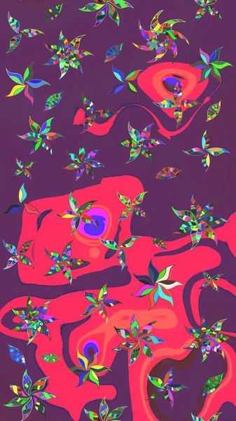 Mor ve pembe renkte güzel çiçekler, suluboya çiçek desenli, duvar kağıdı, kart veya kumaş için fayanslı eskizler. Raster..