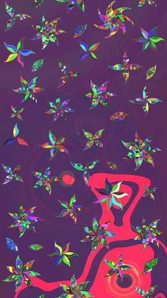 Hediye ambalaj kağıdı, tebrik kartları, posterler ve pankart tasarımı. Raster düz çiçek çizim deseni. Mor ve mor renkte çiçekler.