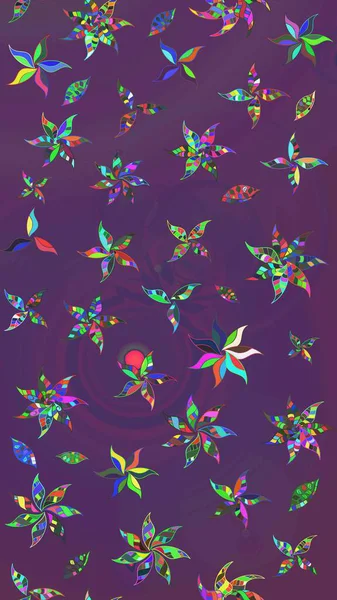 Çiçek süslemeli çizim deseni. Raster illüstrasyonu. Mor ve mor renkte çiçekler.