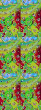 Çiçek yeşili ve kırmızı eskiz deseni. Raster çiçek izi. Klasik taslak çizimi. Raster Yumuşak kumaş deseni.