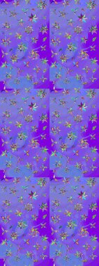 Çiçek desenli eskiz. Mor ve mavi renkte çiçekler. Renkli Bahar Teması eskiz kalıbı. Düz Çiçek Elementleri Tasarım Raster illüstrasyonu.