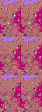 Raster illüstrasyonundaki çiçek desenli çizim. Pembe ve morumsu renkte çiçekler. Renkli Bahar Teması eskiz kalıbı. Düz Çiçek Elementleri Tasarımı.