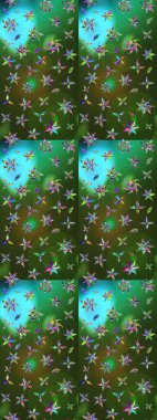 Klasik çiçek tasarımı elementleri. Yeşil ve mavi kıvırcık çiçekler yeşil ve mavi renklerde şekillenir. Raster illüstrasyonu.