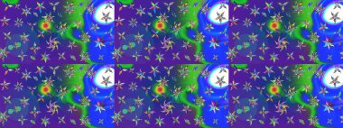 Güzel kumaş deseni. Renkli Yaz Temalı eskiz kalıbı. Raster Illustrasyon 'daki Çiçek Deseni' nin son moda çizimi. Düz Çiçek Elementleri Tasarımı.