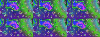 Modern çiçek arkaplanı. Halk tarzı. Moda baskıları için zarif bir şablon. Parlak renkli çiçekleri ve yeşil ve mavi renkte yaprakları olan muhteşem bir çiçek deseni..