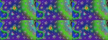 Yeşil ve mavi renkte çiçekler. Elle boyanmış suluboya resim çizimi çiçekler ve bitkiler.