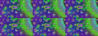 Çiçek süslemeli çizim deseni. Raster illüstrasyonu. Yeşil ve mavi renkte çiçekler.