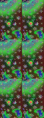 Çiçek tasarımı için inanılmaz bir kolaj cenneti tarzı. Çiçekli zambakların eskiz geçmişi. Parlak çiçekli kolaj çiçekleri yeşil ve kahverengi.