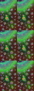 Raster deseni. Yumuşak, yeşil ve kahverengi renkte yaz çiçekleri. Raster illüstrasyonu. Küçük çiçekte sevimli çiçek deseni var..