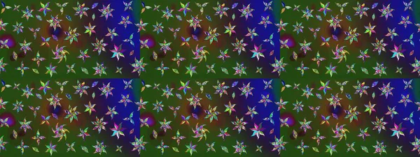Çiçek yeşili ve mavi çizim deseni. Raster çiçek izi. Klasik taslak çizimi.