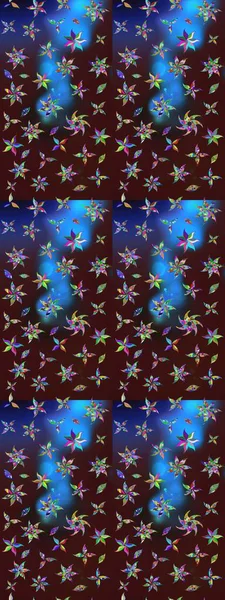 Küçük çiçekteki sevimli çiçek deseni. Raster deseni. Yumuşak, yaz çiçekleri kahverengi ve mavi renklerde. Raster illüstrasyonu.