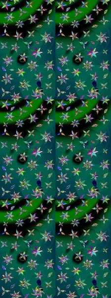 Raster illüstrasyonundaki çiçek desenli çizim. Yeşil ve mavi renkte çiçekler.