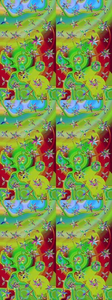 Çiçek yeşili ve kırmızı eskiz deseni. Raster çiçek izi. Klasik taslak çizimi. Raster Yumuşak kumaş deseni.