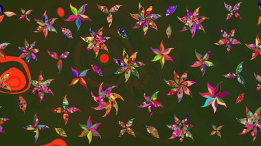 Çok yeşil ve gri zarif küçük çiçekler ve yeşil ve gri renkli komik böcekler, raster desen, illüstrasyon.