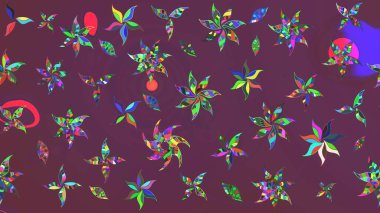 Raster illüstrasyonundaki çiçek desenli çizim. Kahverengi ve mor renklerde. Güzel kumaş deseni. Raster illüstrasyonu.