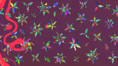 Çiçekli çizim şekli. Kahverengi ve mor renkli çiçekler. Renkli Bahar Teması eskiz kalıbı. Düz Çiçek Elementleri Tasarımı.