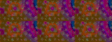 Raster suluboya çiçek deseni, narin çiçekler, kahverengi ve mor çiçekler, tebrik kartı şablonu. Güzel kumaş deseni.