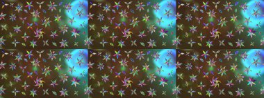 Raster illüstrasyonundaki çiçek desenli çizim. Çiçekler suluboya tarzında kahverengi ve yeşil renklerde.