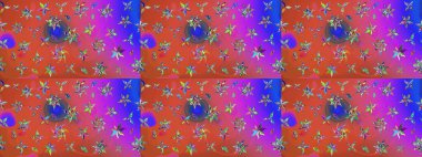 Çiçekli pembe ve turuncu çizim kalıpları. Raster çiçek izi. Klasik taslak çizimi.