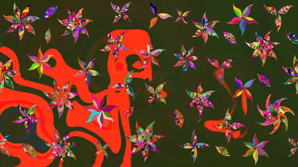 Raster - stok. Yeşil ve gri çiçekli eskiz deseni, suluboya çiçek deseni, sevimli çiçek, duvar kağıdı, kart veya kumaş için fayanslı.