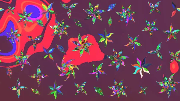 El çizimi çiçekli soyut çizim kalıbı. Raster illüstrasyonu. Kahverengi ve pembe renkte çiçekler.