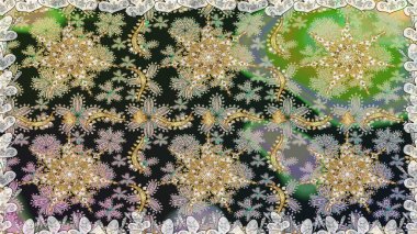 Gri ve nötr renkler üzerinde klasik oryantal desen. Damask pürüzsüz süsü. Geleneksel raster ve altın desen.