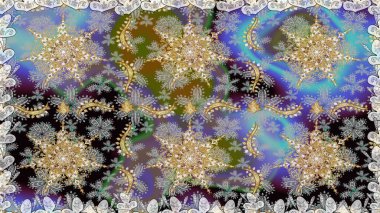 Gri ve nötr renklerde altın elementlerle geleneksel altın sarısı desen. Barok tarzında kusursuz bir doğulu süsü..