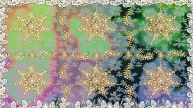 Altın çiçekli, pürüzsüz desen. Damask arkaplanı. Tarafsız ve gri renklerde altın bir element. Barok tarzında altın çiçekli süs..