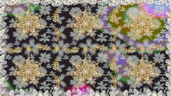 Gri ve kahverengi renklerde altın elementlerle kusursuz desen. Klasik klasik klasik arka plan. Geleneksel oryantasyon süsü. Klasik raster altın pürüzsüz desen.