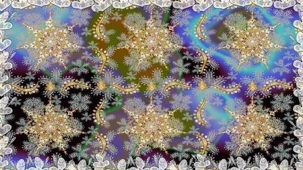 Gri ve nötr renklerde altın elementlerle geleneksel altın sarısı desen. Barok tarzında kusursuz bir doğulu süsü..