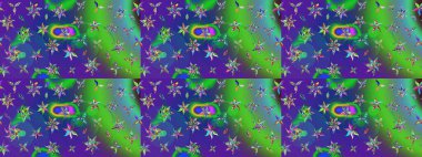 Çiçek süslemeli çizim deseni. Raster illüstrasyonu. Yeşil ve mavi renkte çiçekler.