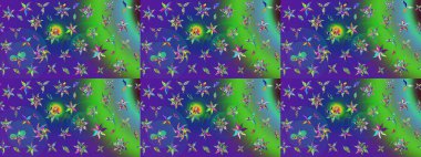 Raster illüstrasyonu. Çiçek süslemeli çizim deseni. Yeşil ve mavi renkte çiçekler.