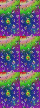 Düz Çiçek Elementleri Tasarımı. Raster illüstrasyonundaki çiçek desenli çizim. Renkli Bahar Teması eskiz kalıbı. Yeşil ve mavi renkte çiçekler.